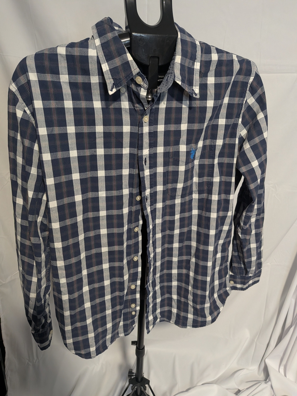 U.S. Polo Assn. Navy and White Plaid Button-Down Shirt